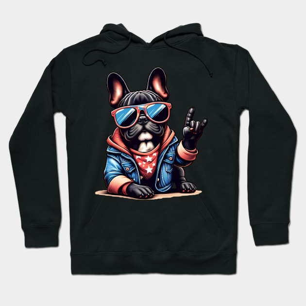 Funny French Bulldog with Sunglasses Hoodie by CreativeSparkzz